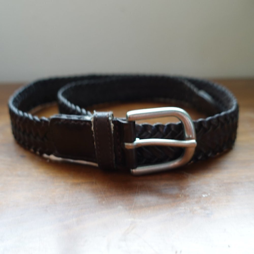 𝅺genuine Braided Leather Belt Anilined Finished Brown 36